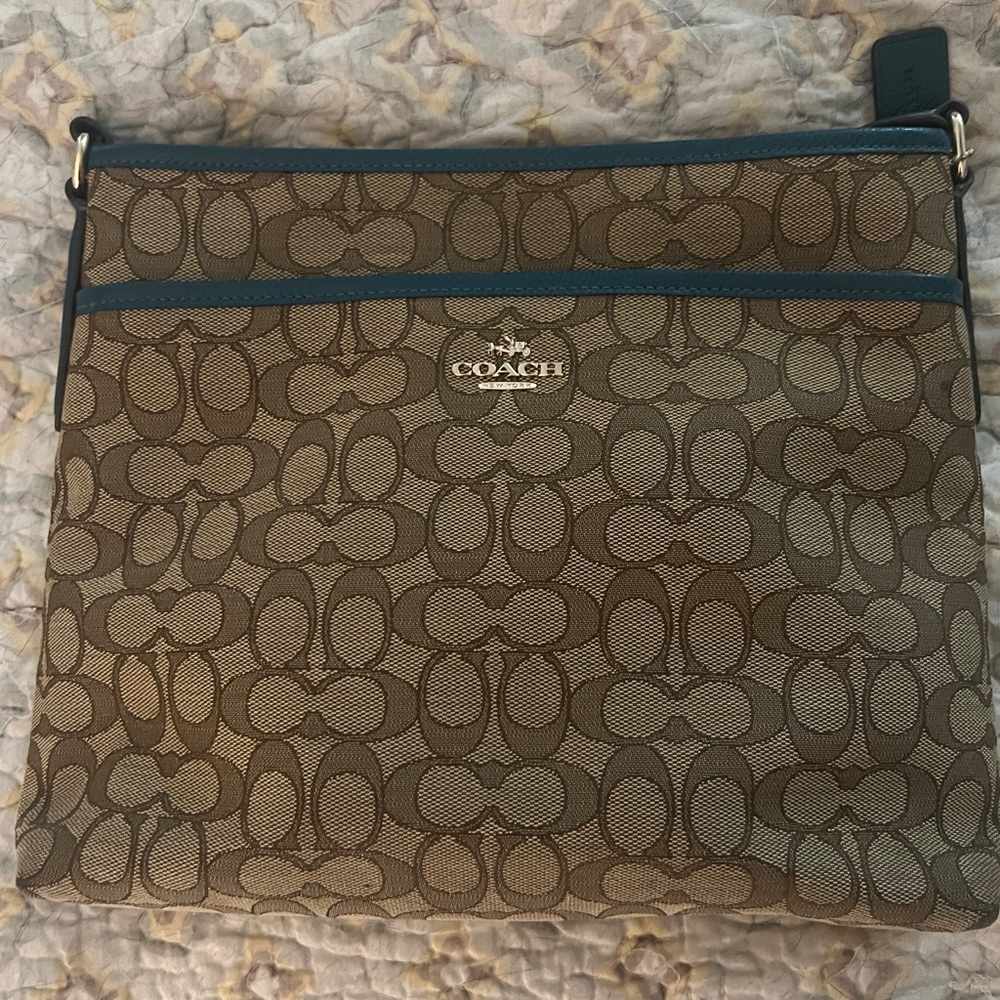 Coach Tan and Black Monogram Crossbody Bag